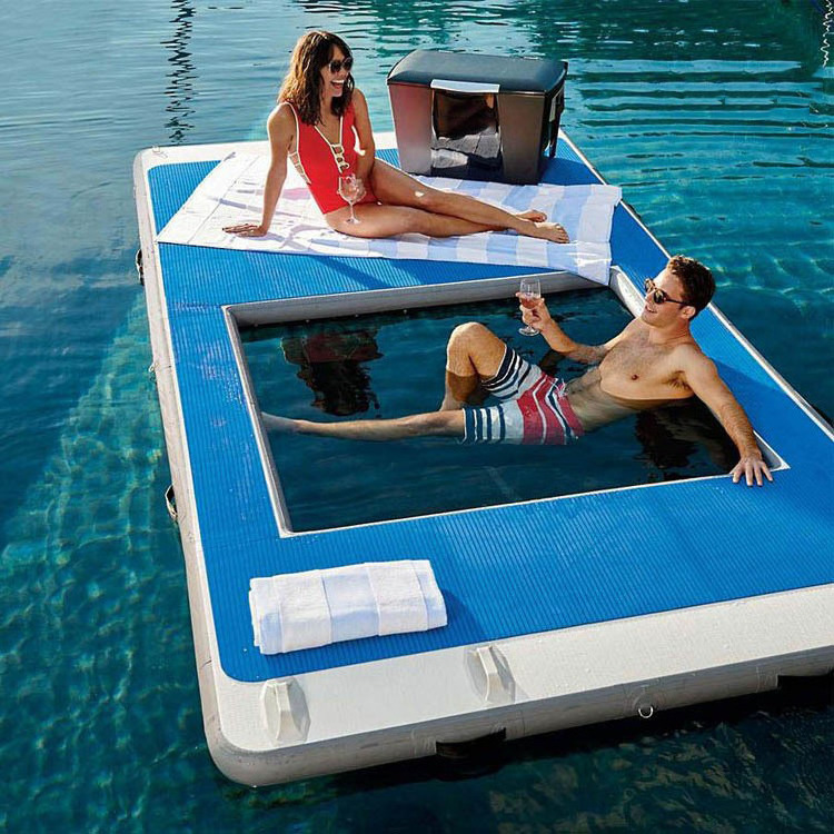 Drop Stitch Blue Inflatable Yacht Dock Air Floating Pontoon Dock Deck Inflatable Dock Platform