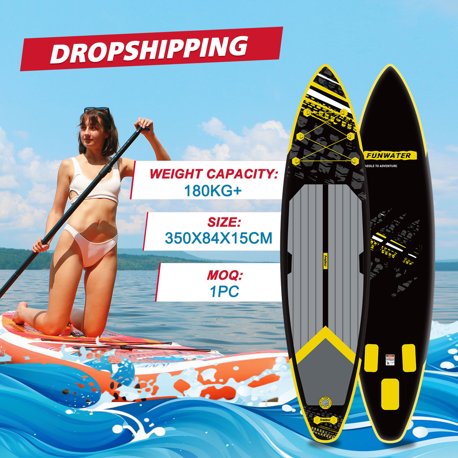 Funwater Dropshipping Sup Transparent Sup Soft Top Surfboard Sup Board Paddleboard Inflatable Isup Stand Up Paddle Board