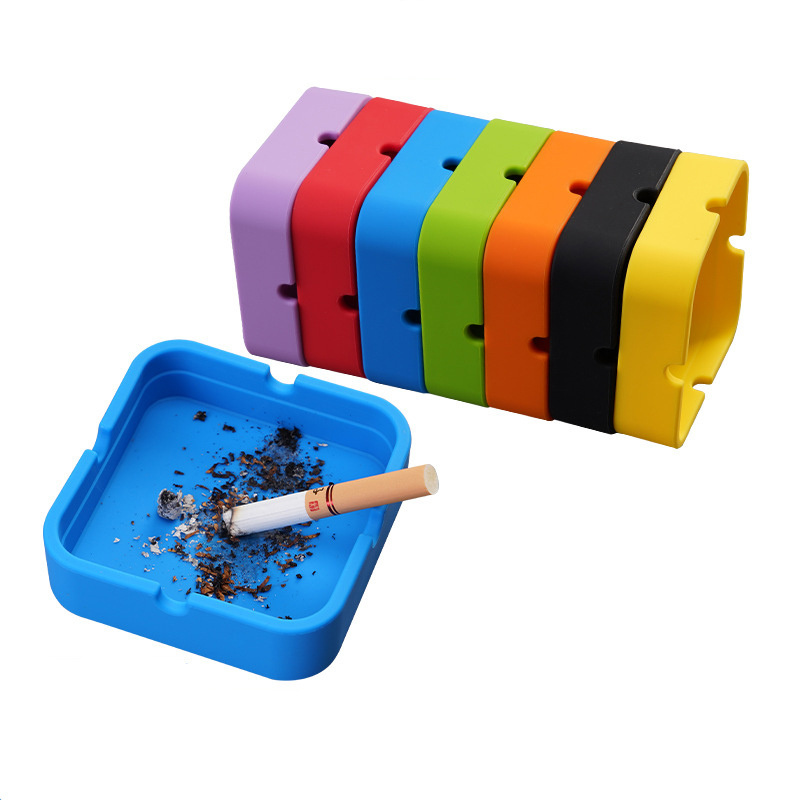 Square Silicone Ashtray for Cigarettes Outdoor Indoor Patio Unbreakable Heat Resistant Ashtrays Cool Portable Home Ashtrays