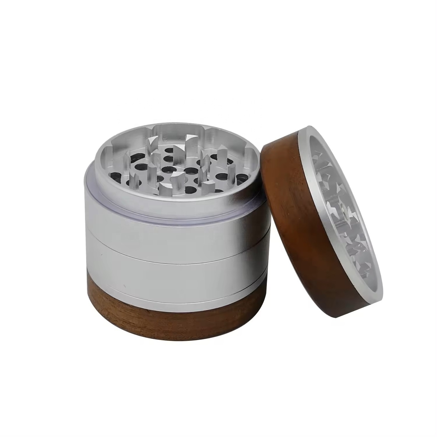 2024 new walnut wooden herb grinder 62MM  4-layers aircraft aluminum herbal grinder smoking accessories