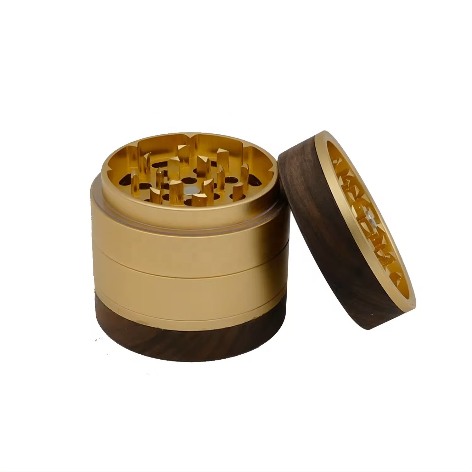 2024 new walnut wooden herb grinder 62MM  4-layers aircraft aluminum herbal grinder smoking accessories