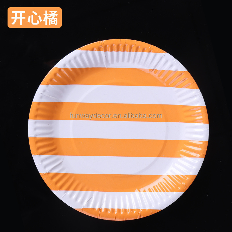 7 inch 9 inch Eco Friendly Disposable Paper Plates Striped Food Paper Dish For Wedding Birthday Party Tableware Paper Supplies