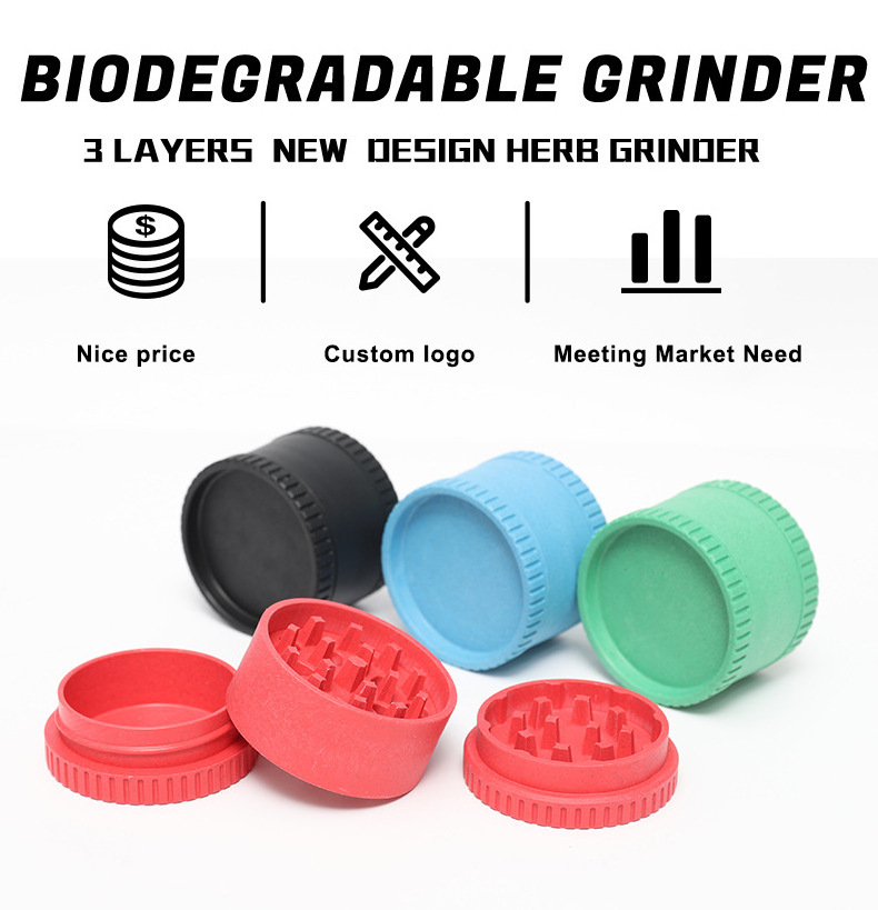 Hot sale custom logo degradable herbal grinder 55mm 2 layers eco-friendly biodegradable plastic herb grinder