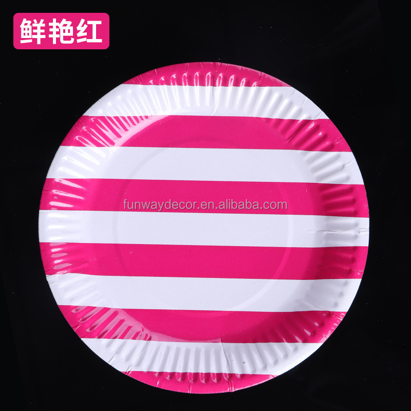 7 inch 9 inch Eco Friendly Disposable Paper Plates Striped Food Paper Dish For Wedding Birthday Party Tableware Paper Supplies