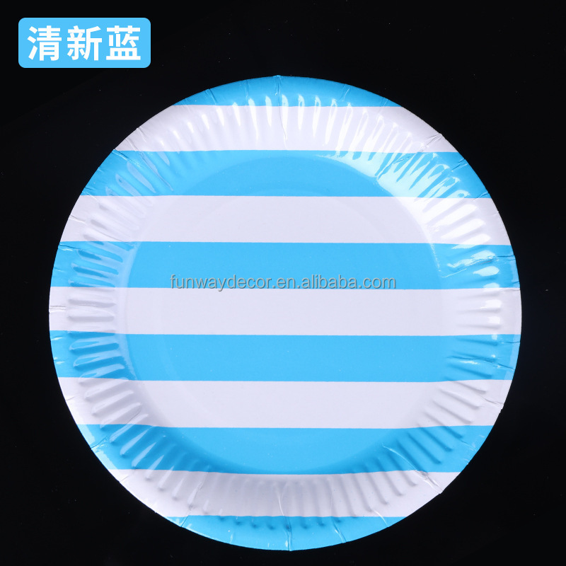 7 inch 9 inch Eco Friendly Disposable Paper Plates Striped Food Paper Dish For Wedding Birthday Party Tableware Paper Supplies