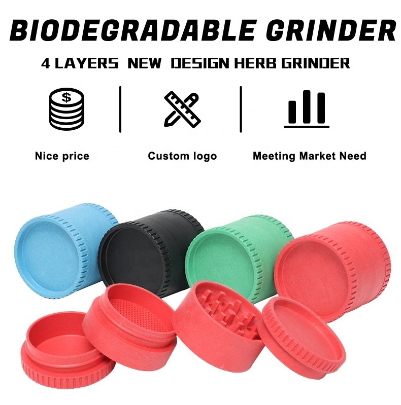 Hot sale custom logo degradable herbal grinder 55mm 2 layers eco-friendly biodegradable plastic herb grinder