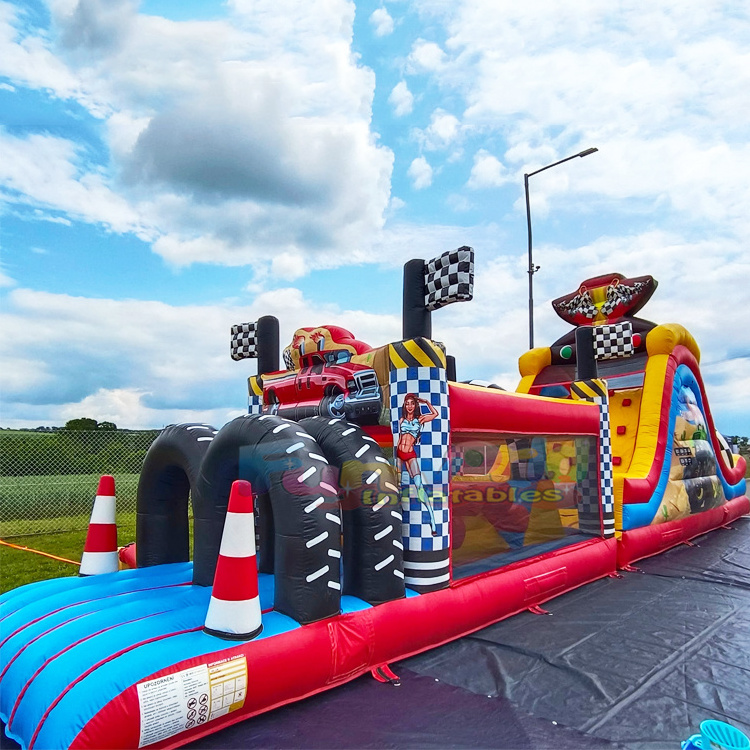 Outdoor giant events bouncy castle slide combo piepusama skerslu josla inflatable monster truck obstacle course