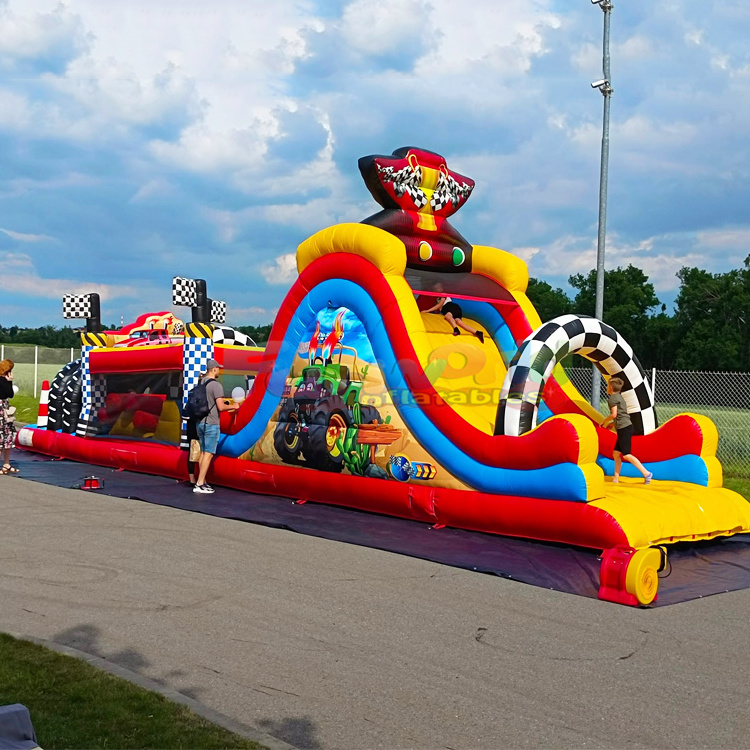 Outdoor giant events bouncy castle slide combo piepusama skerslu josla inflatable monster truck obstacle course