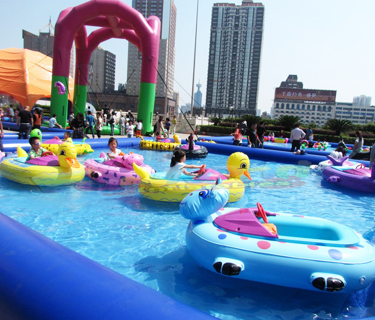 Commercial grade electric plastic water floating games inflatable battery bumper boats for sale