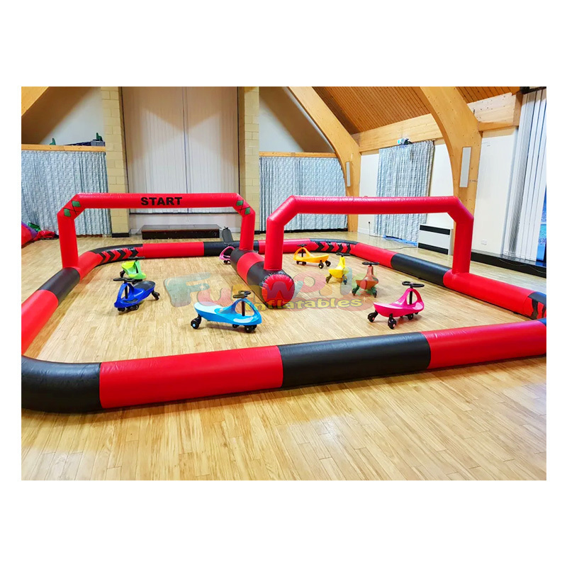 Outdoor party kids attractive game air blow fence go kart bumper car inflatable race track