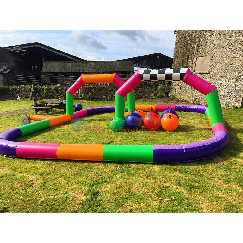 Outdoor party kids attractive game air blow fence go kart bumper car inflatable race track