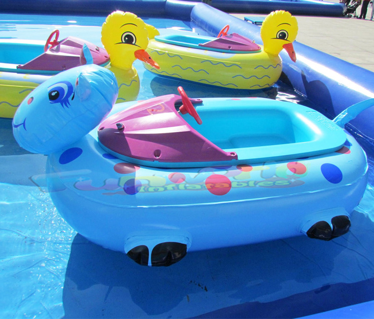 Commercial grade electric plastic water floating games inflatable battery bumper boats for sale