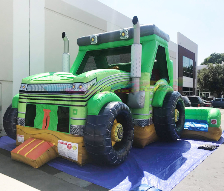 Outdoor commercial grade kids jumping castle aire de jeux gonflable inflatable monster truck bounce house with slide