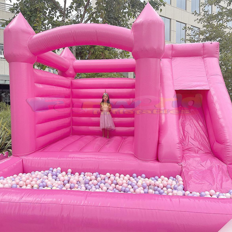 Adults commercial grade inflatable wedding bouncer pastel pink bounce house with slide and ball pit