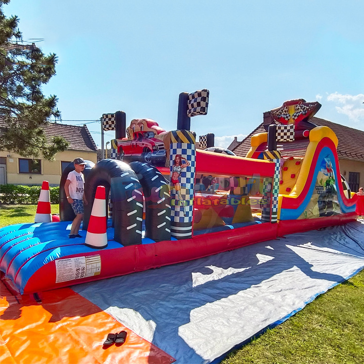 Outdoor giant events bouncy castle slide combo piepusama skerslu josla inflatable monster truck obstacle course