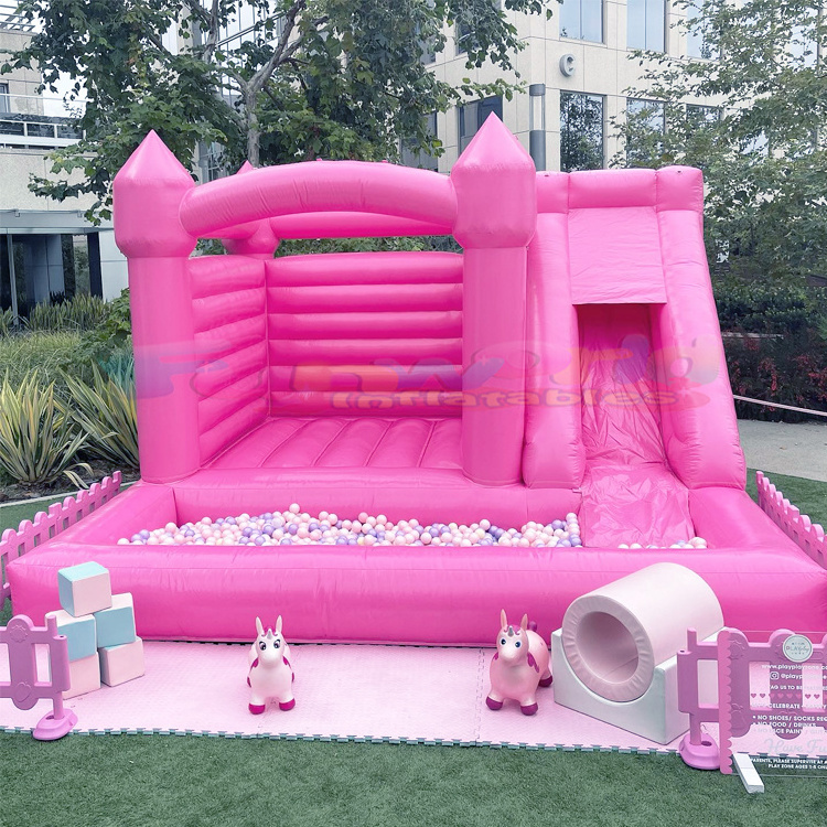 Adults commercial grade inflatable wedding bouncer pastel pink bounce house with slide and ball pit