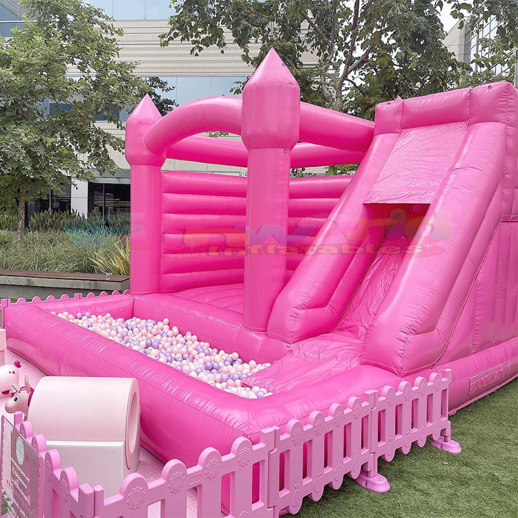 Adults commercial grade inflatable wedding bouncer pastel pink bounce house with slide and ball pit