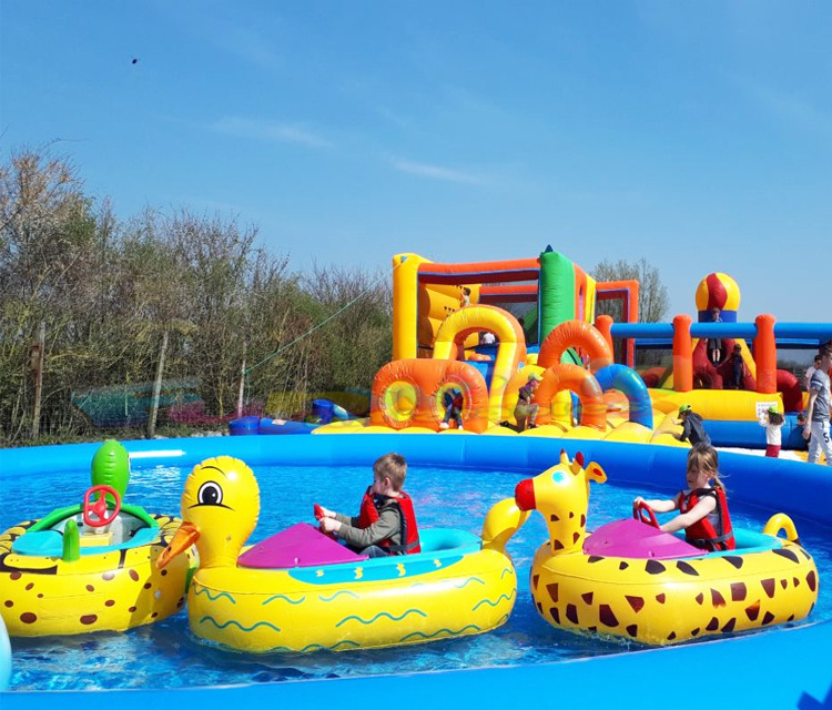 Commercial grade electric plastic water floating games inflatable battery bumper boats for sale