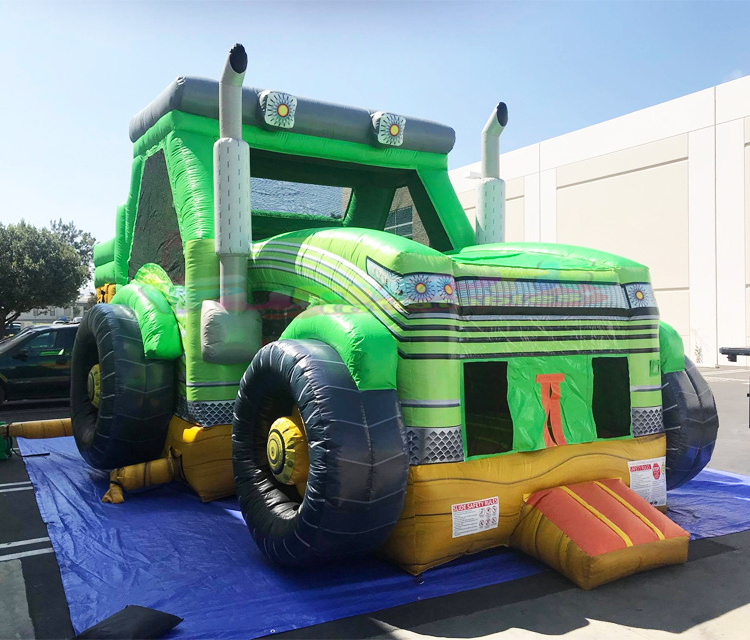 Outdoor commercial grade kids jumping castle aire de jeux gonflable inflatable monster truck bounce house with slide