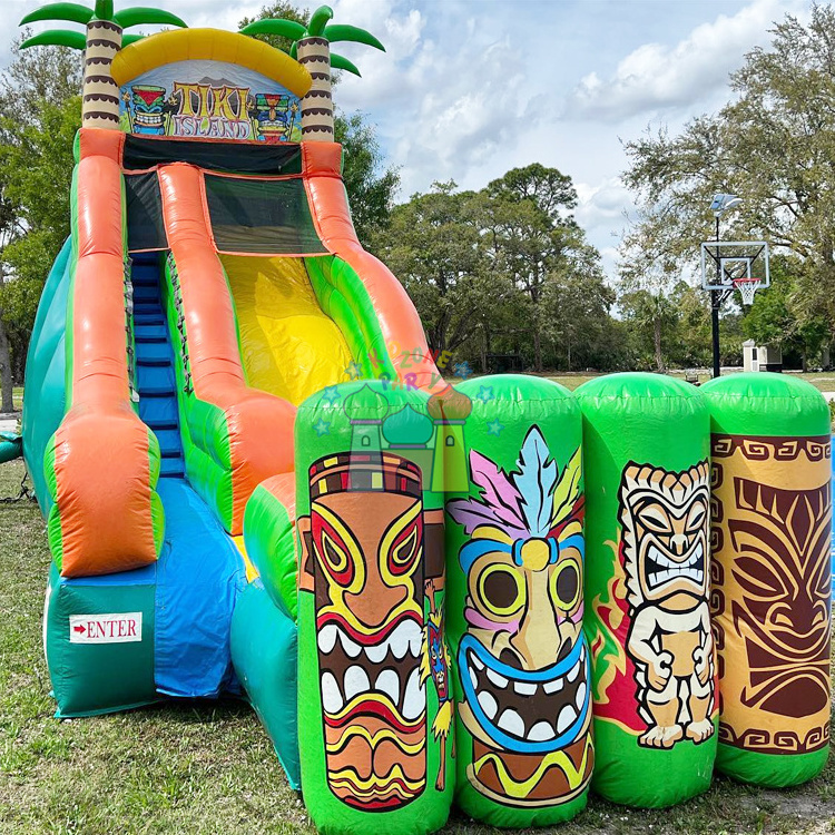 Backyard kids summer bouncing castle jumping house tobogan inflable 20ft tall inflatable tiki island waterslide