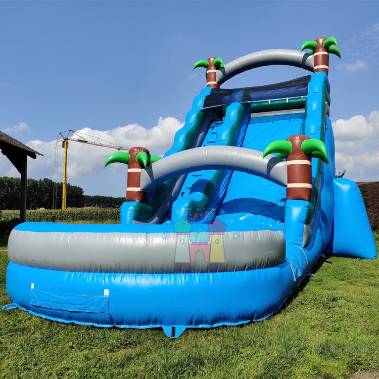 Wholesale carnival party kids bounce house commercial juegos inflables acuaticos blue color inflatable tropical water slide