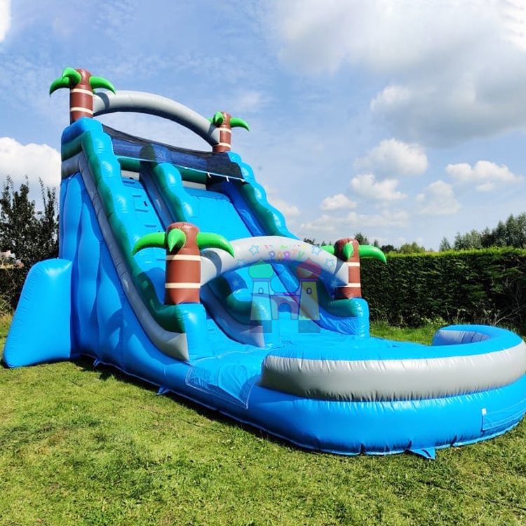 Wholesale carnival party kids bounce house commercial juegos inflables acuaticos blue color inflatable tropical water slide