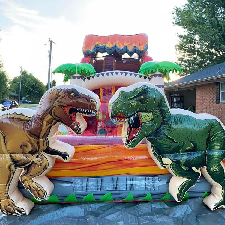 Commercial party tobogan acuatico inflable bounce house kids inflatable T rex drop water slide