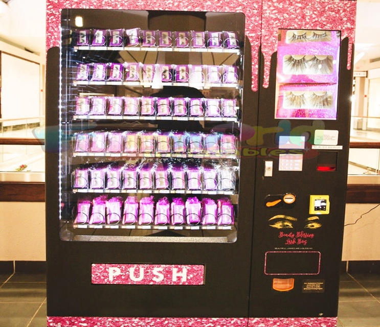 Customized pink touch screen vendor machine distribution automatique false eyelashes wigs nail vending machine