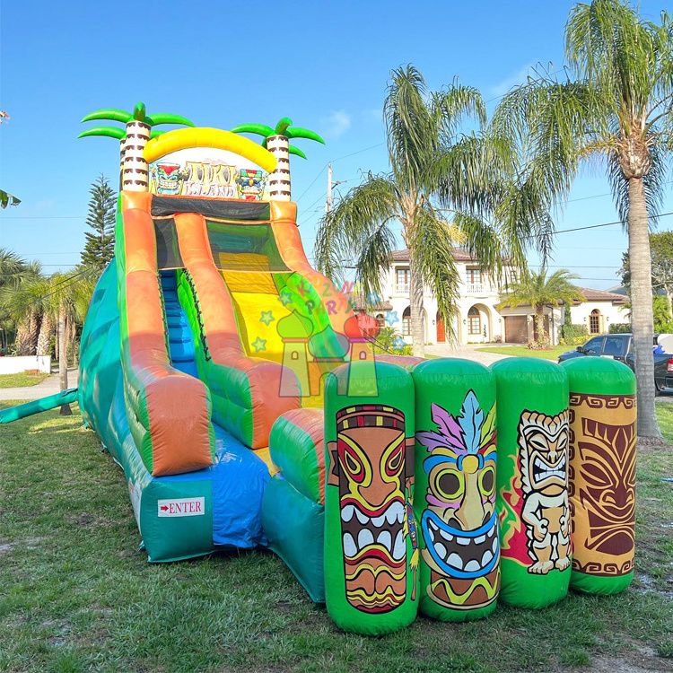 Backyard kids summer bouncing castle jumping house tobogan inflable 20ft tall inflatable tiki island waterslide