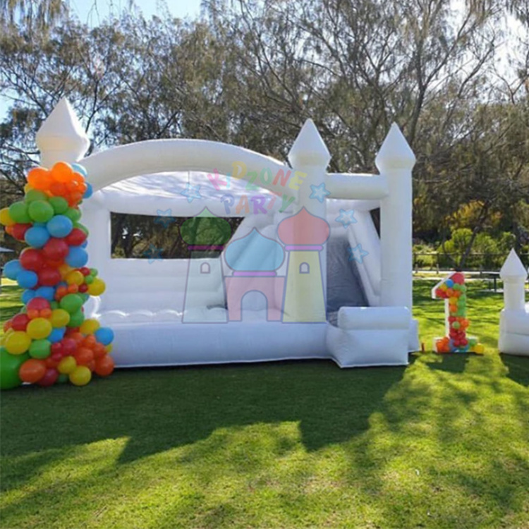 Commercial inflatable adult white bounce house with slide combo jumping castle for sale