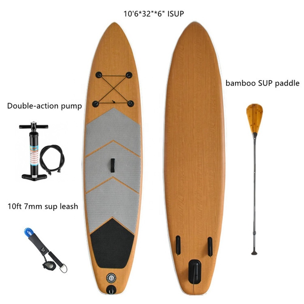 Carbon fiber wood grain PVC float cheap surfboard for surfing fishing kids inflatable stand up paddle boards race board SUP