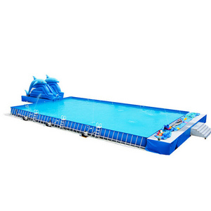 Square shaped large size inflatable steel frame swimming pool for sale