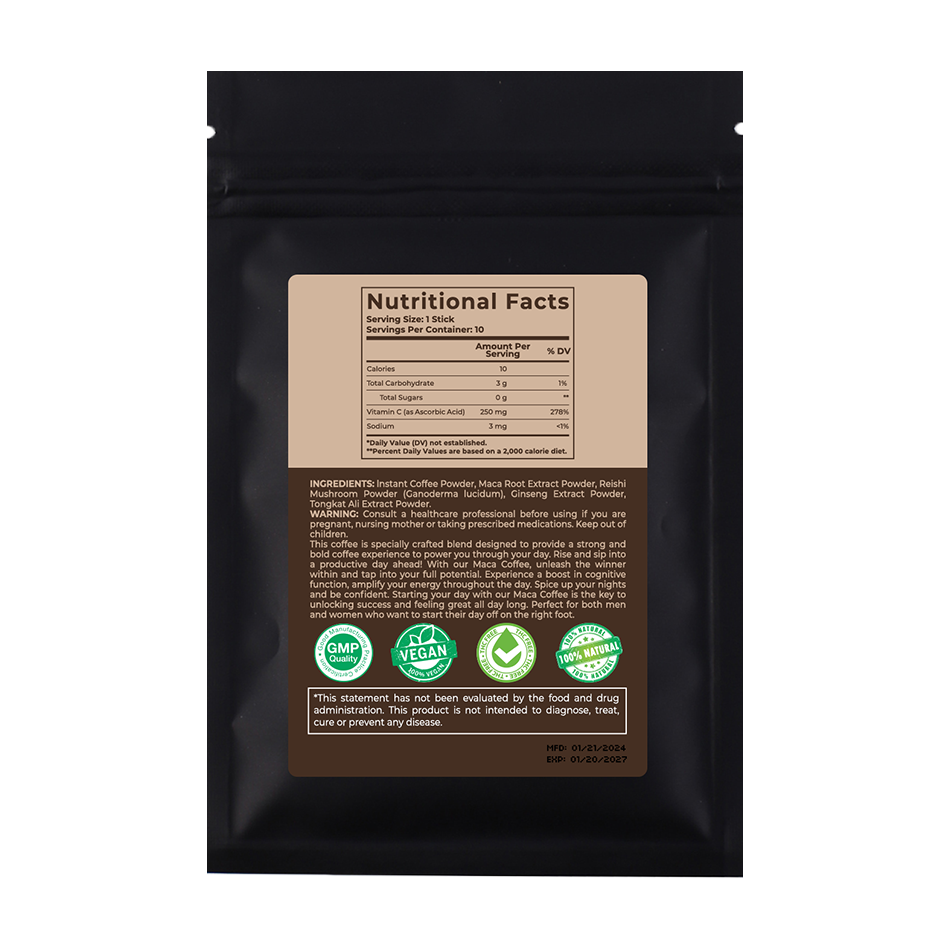 Private label black maca extract coffee for Men and Women Instant Coffee Blend with Maca