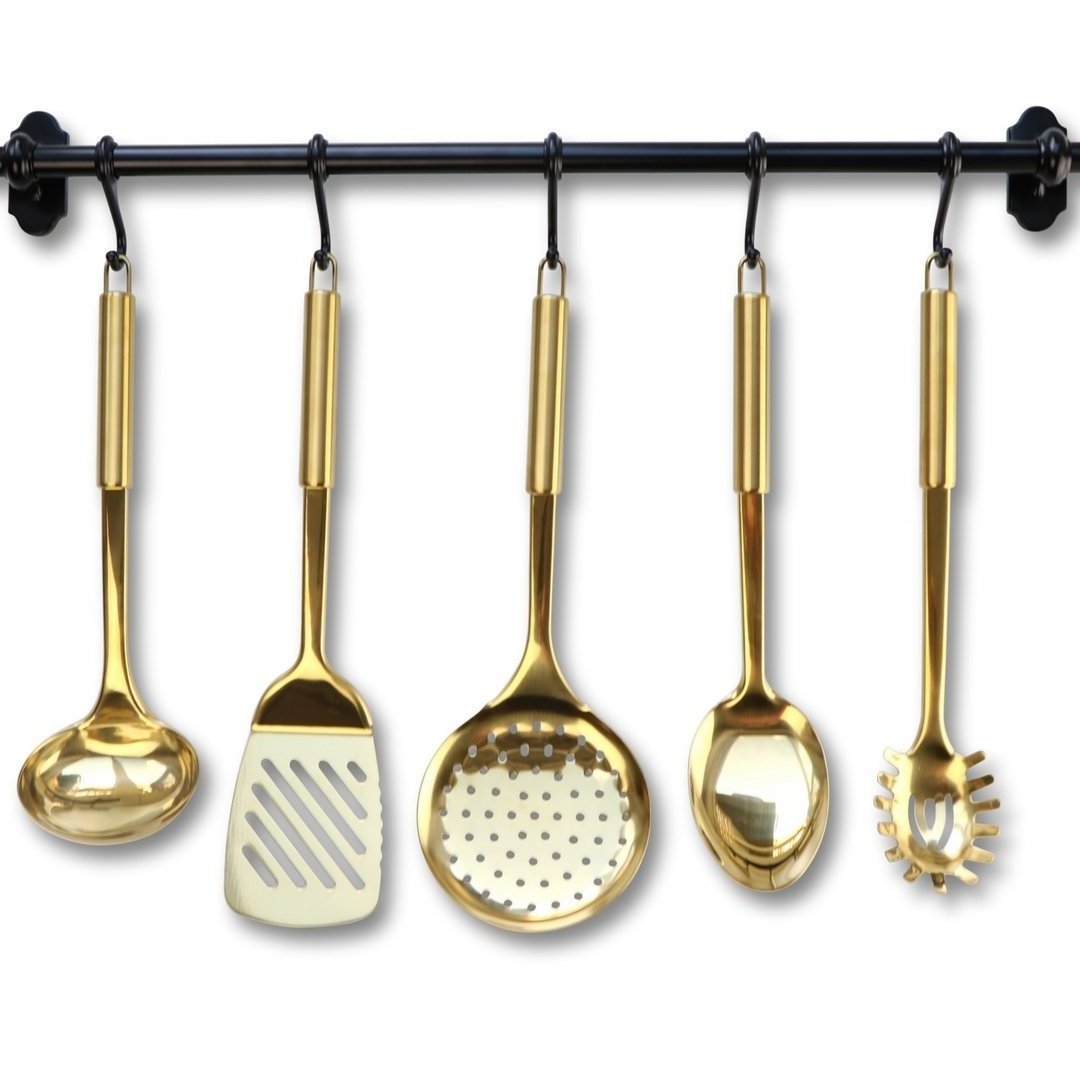 Stainless Steel Gold Cooking Utensils Set Spatula / Slotted Spoon