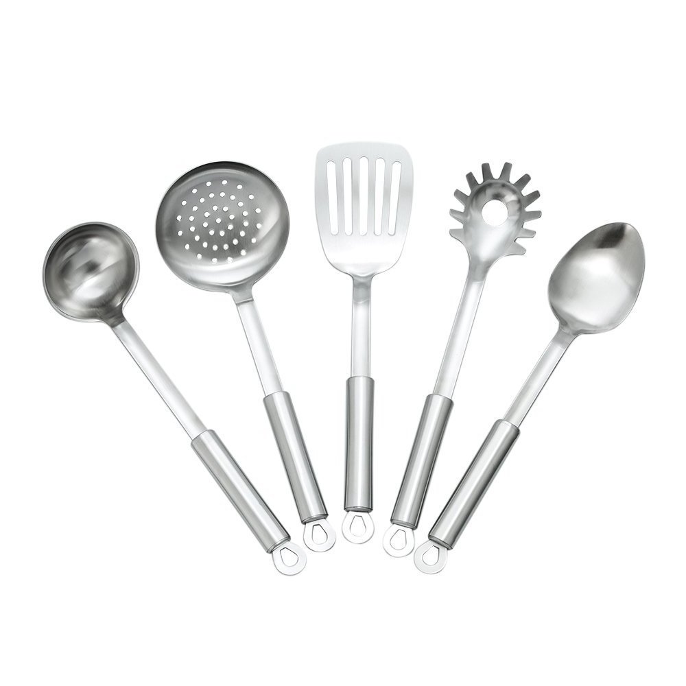 Stainless Steel Gold Cooking Utensils Set Spatula / Slotted Spoon