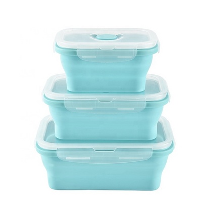 Rectangle microwave oven safe food storage container, collapsible silicone food warmer airtight bento lunch box with lock