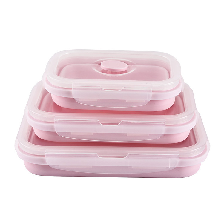 Rectangle microwave oven safe food storage container, collapsible silicone food warmer airtight bento lunch box with lock