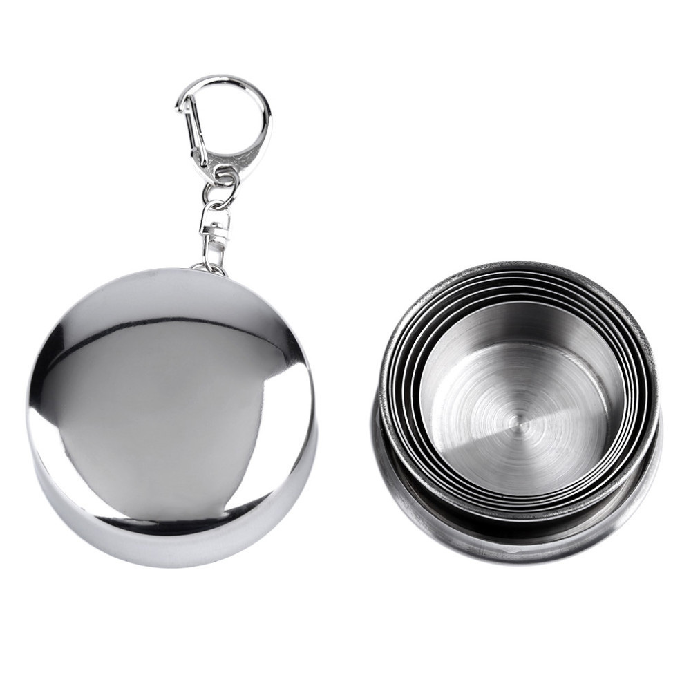 75/140ml Portable Stainless Steel Folding Cup With Keychain Retractable Telescopic Collapsible Cups For Outdoor Travel