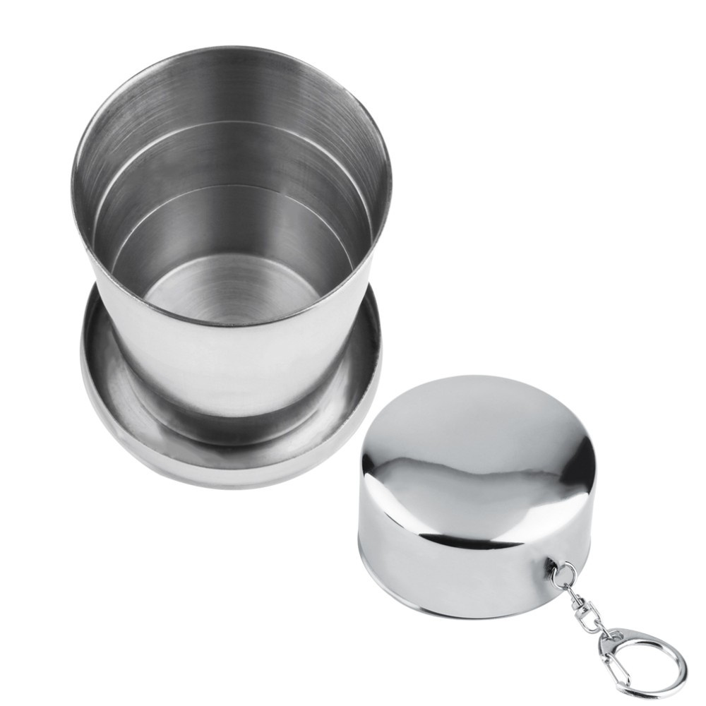 75/140ml Portable Stainless Steel Folding Cup With Keychain Retractable Telescopic Collapsible Cups For Outdoor Travel