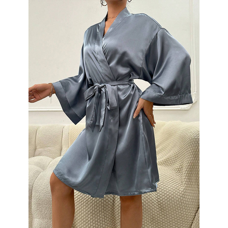 Factory wholesale custom satin silk robe luxury silk night gown bridal satin kimono robes for women