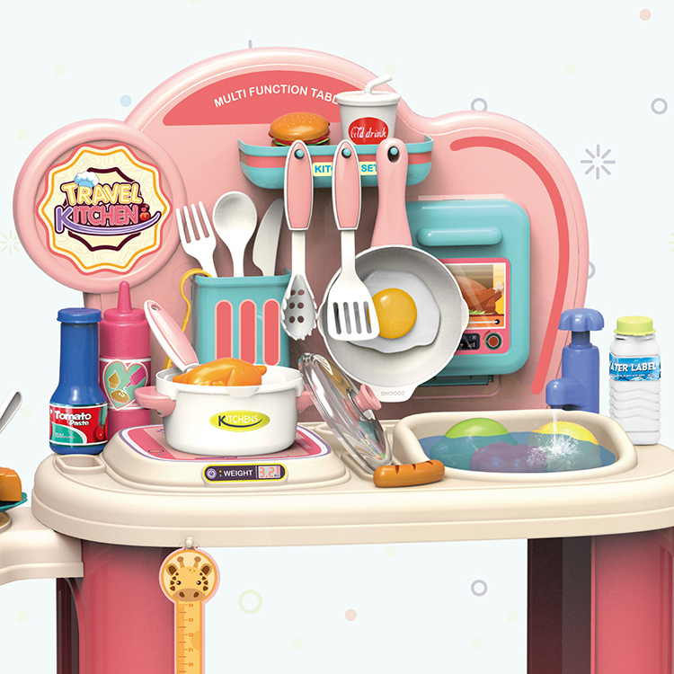 Girl Pink Simulation Kitchen Set with Sink Faucet Pretend Play House Toys