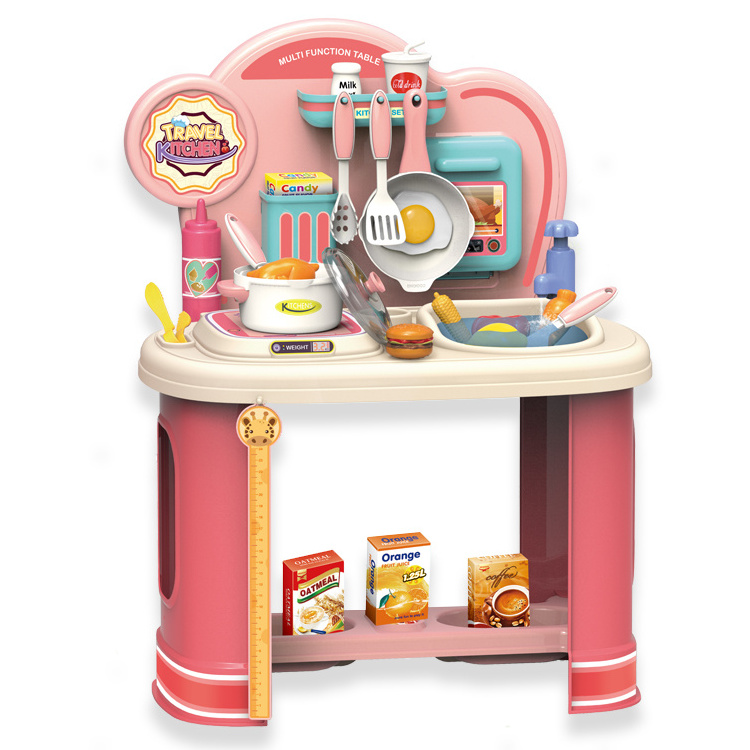 Girl Pink Simulation Kitchen Set with Sink Faucet Pretend Play House Toys