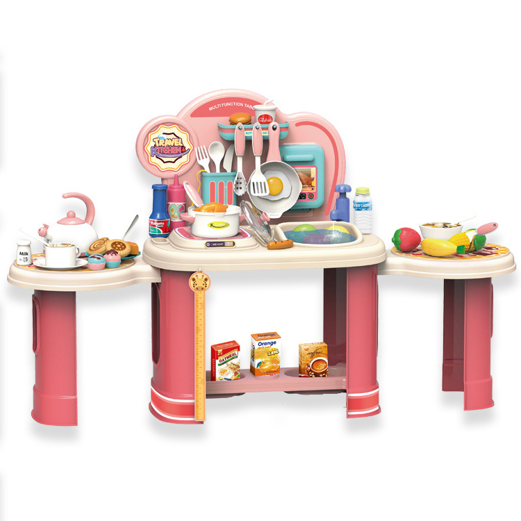 Girl Pink Simulation Kitchen Set with Sink Faucet Pretend Play House Toys