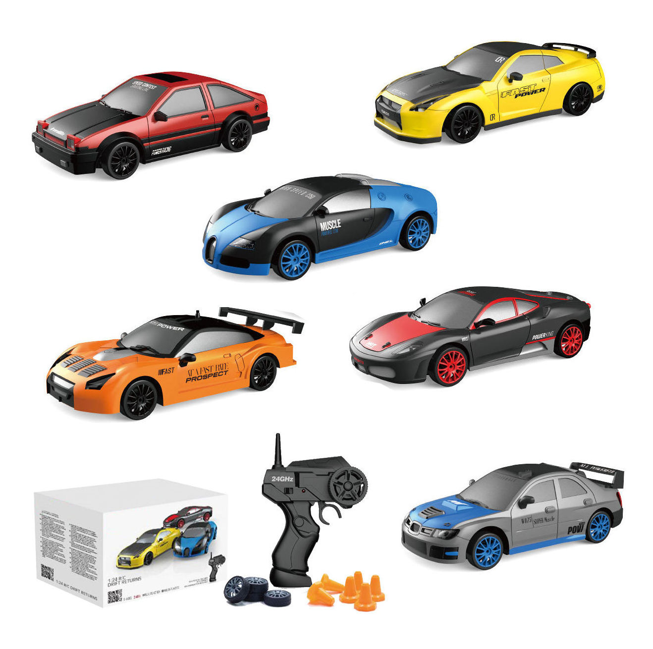 1:24 15KM/H  Remote Control Racing Car 4WD Realistic RC Drift Car with Replaceable Tires