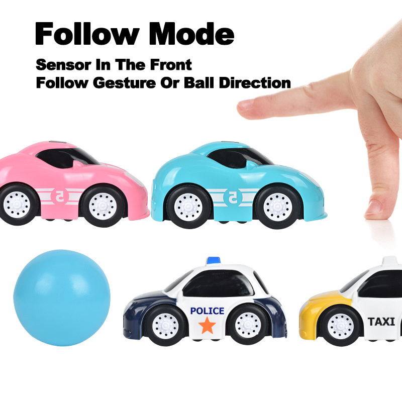 Children Cartoon Taxi Police Car Model Intelligent Follow Sensing Remote Control Mini RC Car Toys