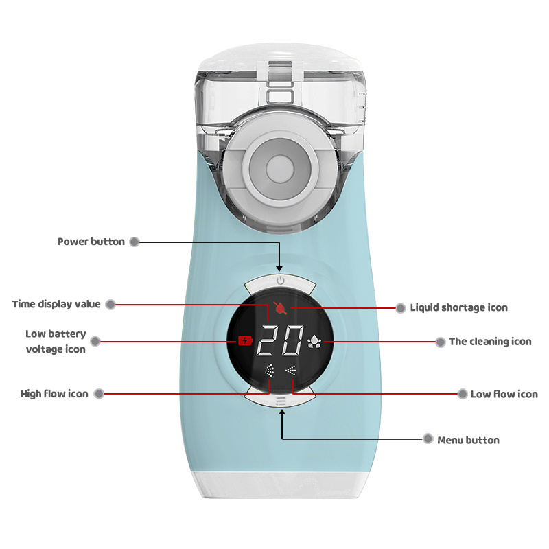 Mesh nebulizer displays icons on the LCD screen indicates user with clear instructions about the errors