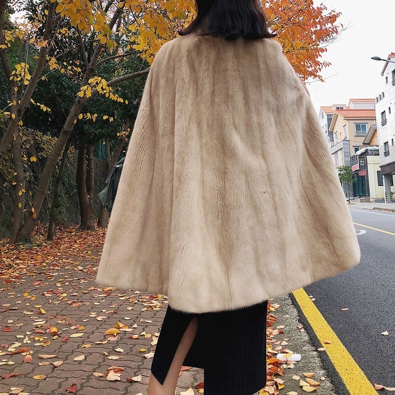 Imported Pearl Color Real Fur Coats Outerwear Shawl With Warm O-neck Collar Genuine Mink Fur Overcoats Warm Winter Fashion New