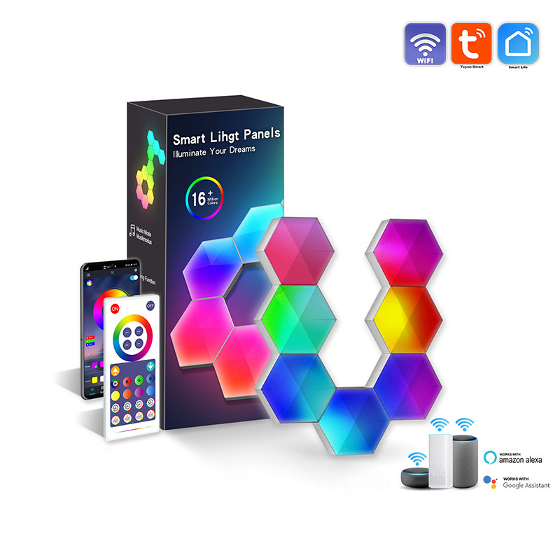 Tuya Bluetooth Smart App RGB Hexagon Light Led Panels Quantum Wall Lamp Indoor Music Sync Atmosphere Lamp for Gaming Room Decor