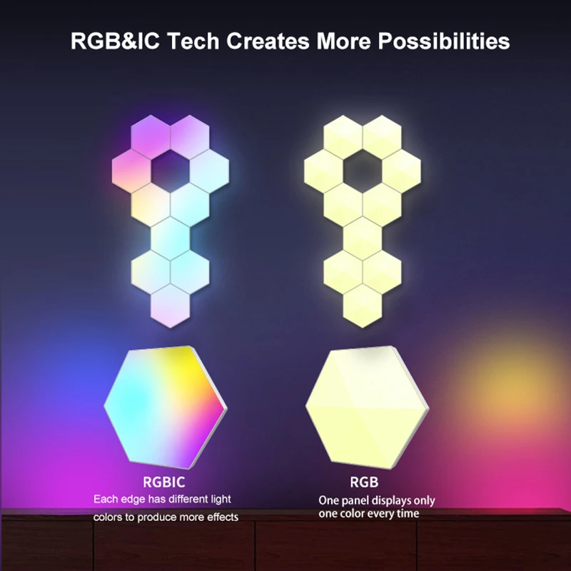 Tuya Bluetooth Smart App RGB Hexagon Light Led Panels Quantum Wall Lamp Indoor Music Sync Atmosphere Lamp for Gaming Room Decor