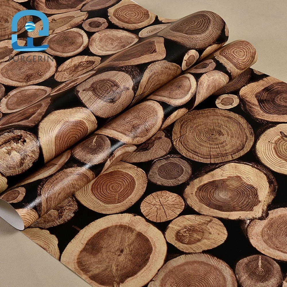 Bedroom Roll Wood Round Log Wall Paper 3d Brick PVC Wallpaper Brick Walls Wall Paper Sticker Wallpapers For Living Room